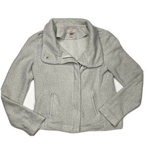 Loft Grey Full Zip Sweater Jacket Womens Medium Oversized Collar